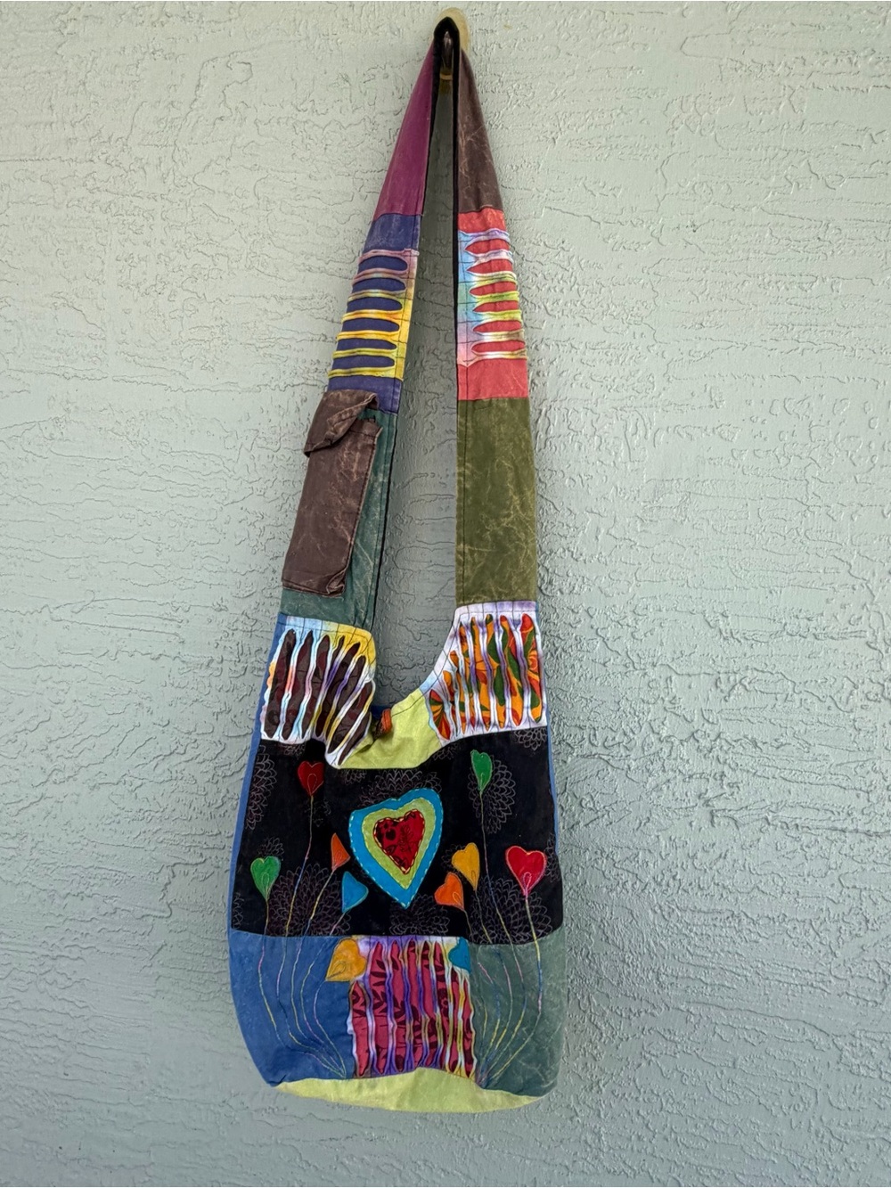 Boho Multicolor Heart Patchwork Crossbody Bag